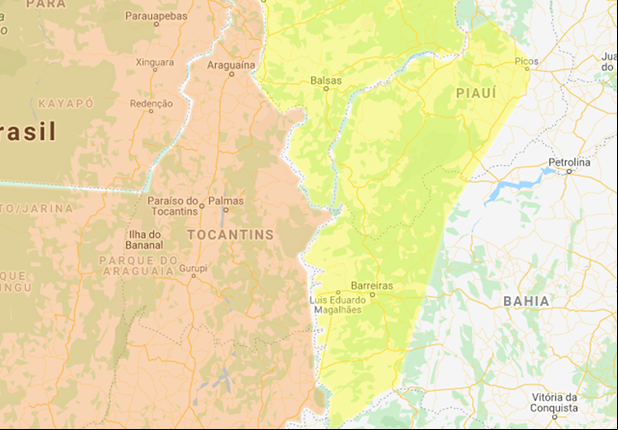 Localidades com risco de chuva