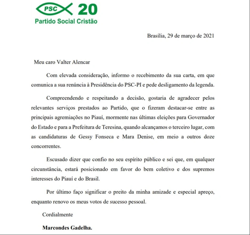 Posicionamento do PSC Nacional