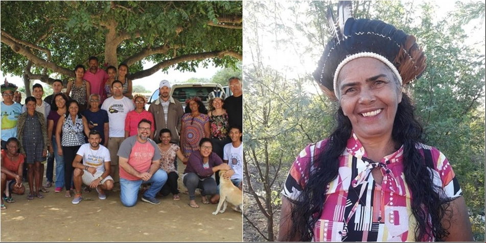Comunidade indígena kariri (foto tirada antes da pandemia) e Cacique Francisca