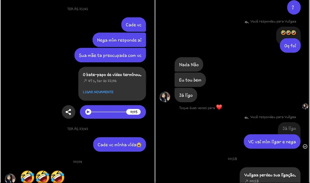 Primeira parte da troca de mensagens entre Tatiana Graziela e a mãe
