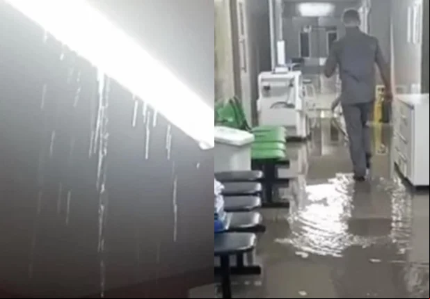 Hospital do Dirceu inundado após fortes chuvas