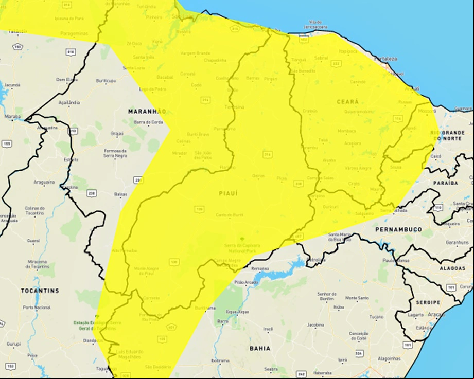 Inmet emite alerta de chuvas intensas para todas as regiões do Piauí