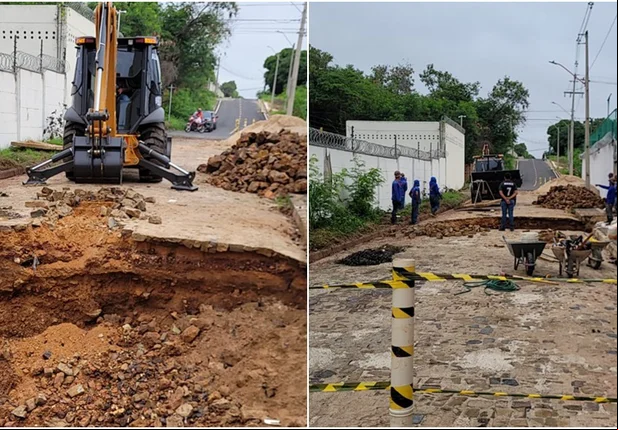 SAAD Leste inicia obra de reparo de cratera no bairro Santa Isabel