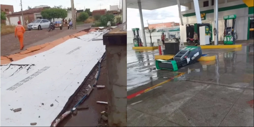 Temporal derrubou muro e bomba de posto de combustíveis