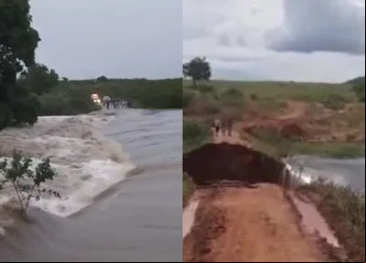 Barragem de açude se rompe em Piquet Carneiro, no Ceará