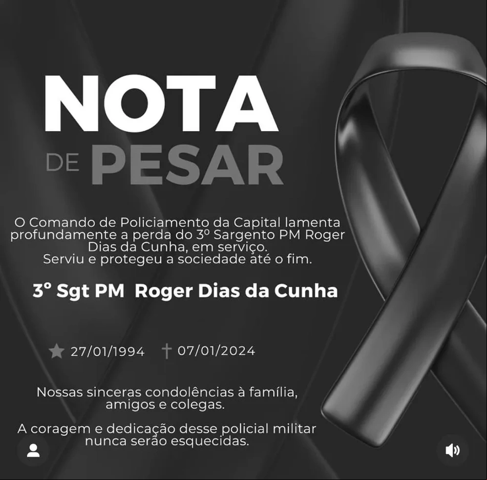 Nota de pesar divulgada pela PM de BH