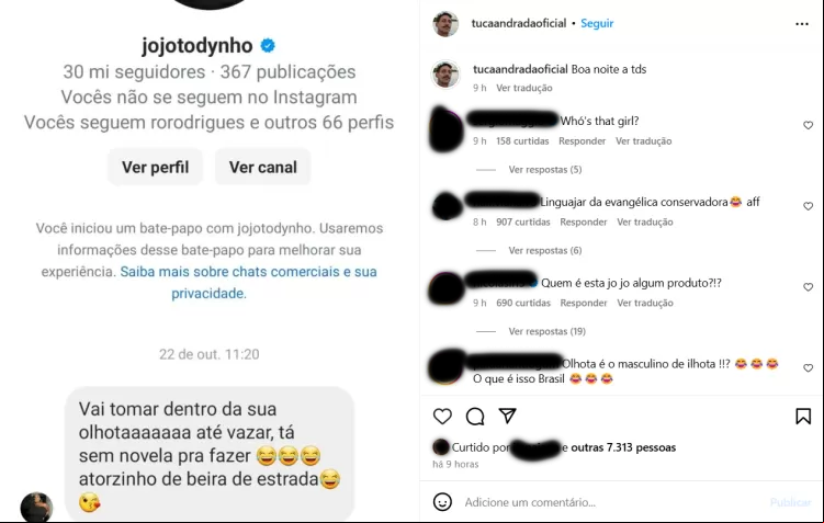 Mensagem de Jojo Todynho para Tuca Andrada