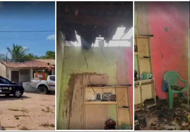 O imóvel da vítima teve parte do teto destruído, atingido a sala.