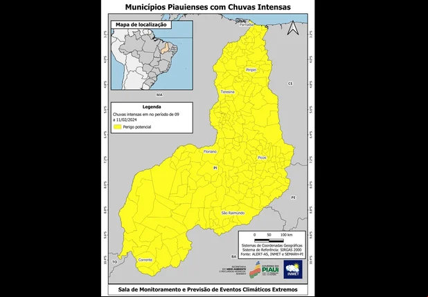 Alerta amarelo de chuvas no Piauí durante o Carnaval