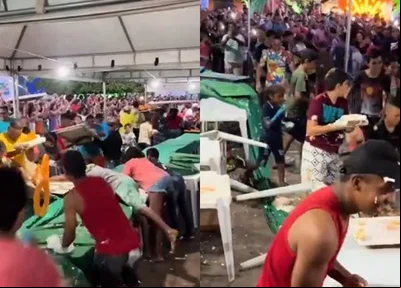 Multidão avançou no bolo de aniversário da cidade de Icapuí (CE)