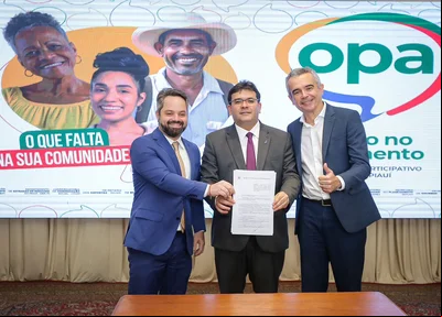 Secretário de Governo, Marcelo Nolleto, governador Rafael Fonteles, e secretário de Planejamento, Whashington Bonfim