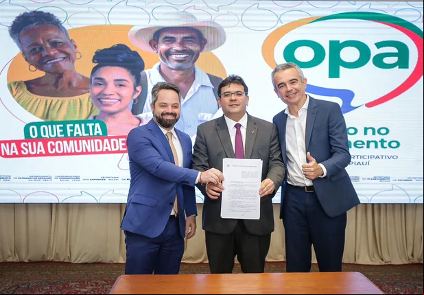 Secretário de Governo, Marcelo Nolleto, governador Rafael Fonteles, e secretário de Planejamento, Whashington Bonfim