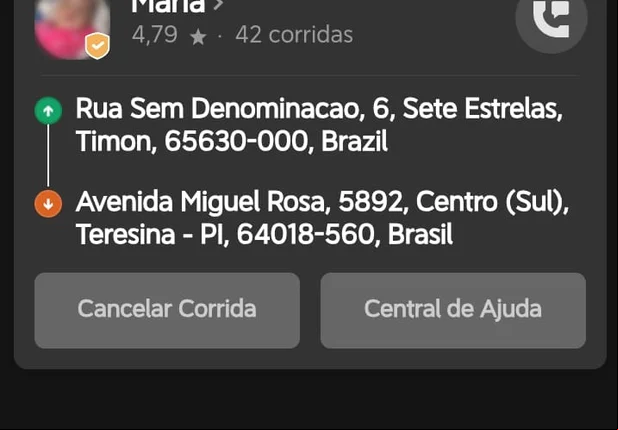 De acordo com o relato, a viagem teve início em Timon