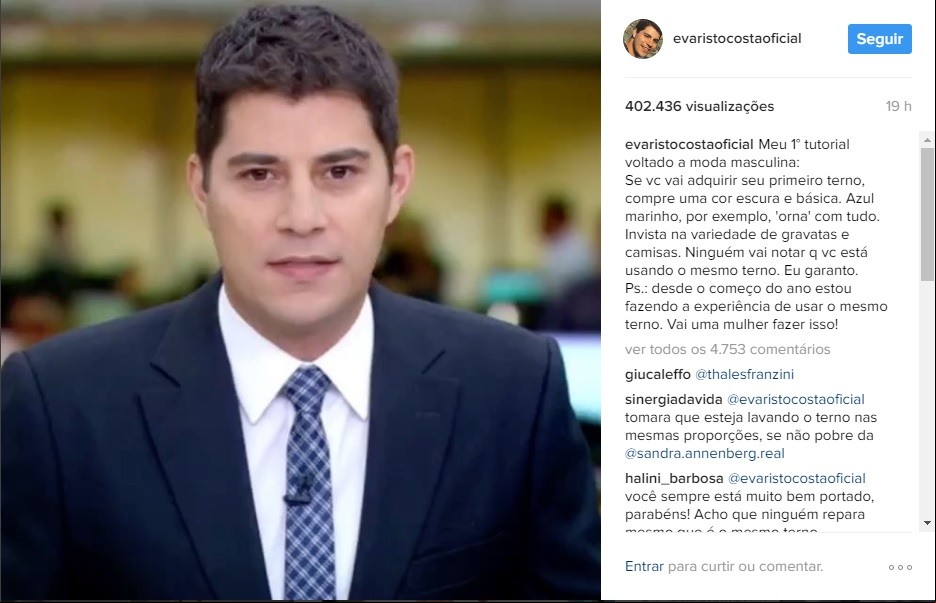 Evaristo confessa usar o mesmo terno na tv