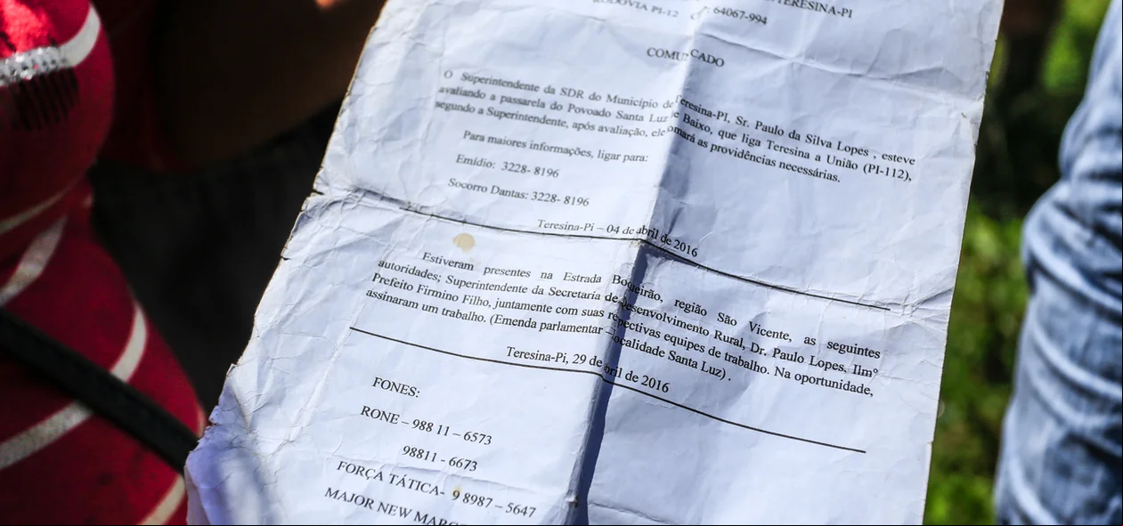 Comunicado entregue aos moradores