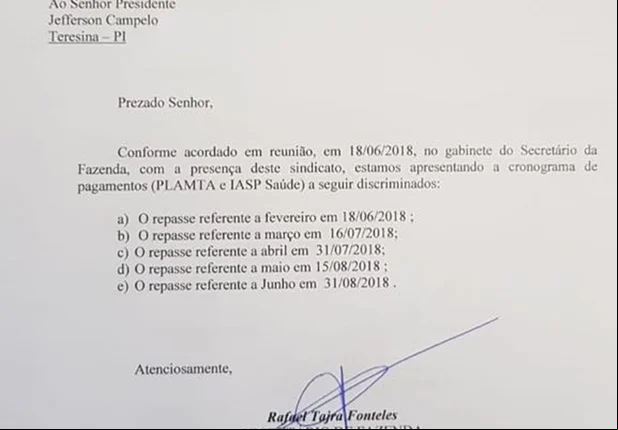 Cronograma de pagamentos do PLAMTA e IASPI