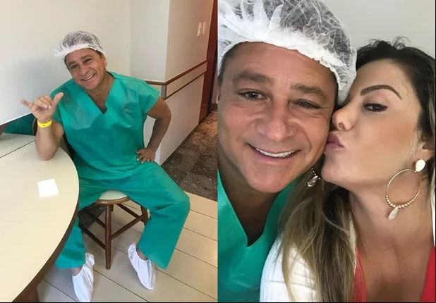 Cantor Leonardo pousa com traje cirúrgico antes de procedimento nos olhos 