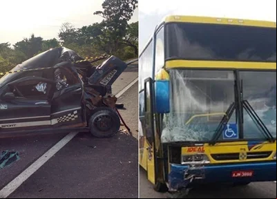 Carro e ônibus envolvidos em acidente na BR-343