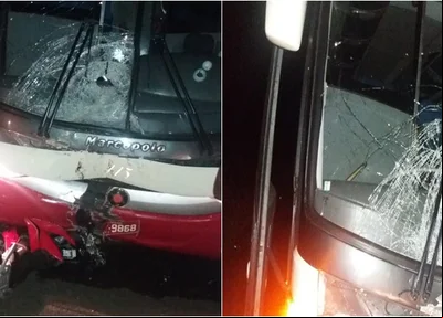 Motociclista colidiu com ônibus