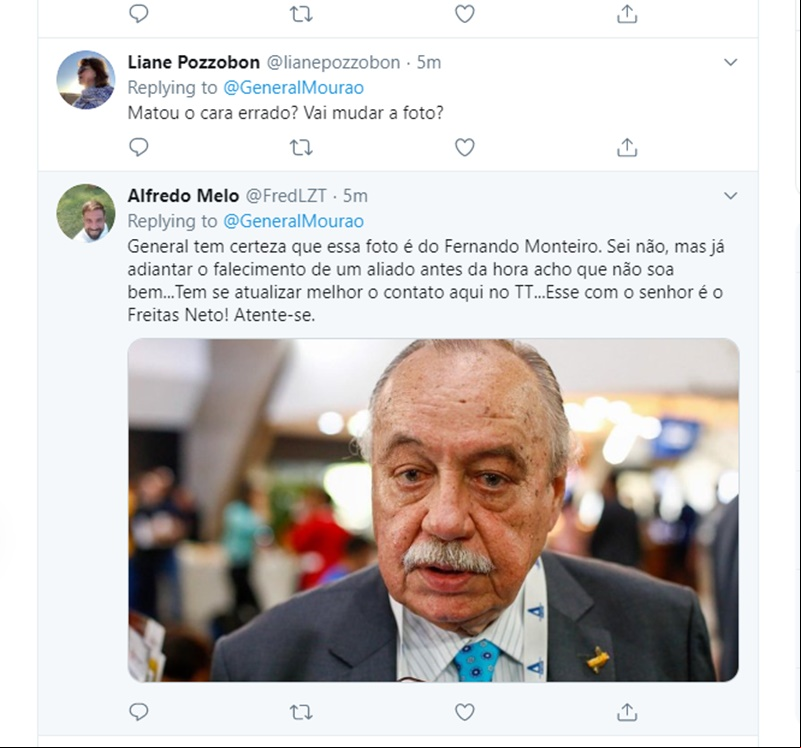 Comentários no Twitter de Hamilton Mourão