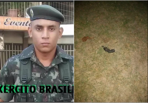 Cabo do Exército Franklin Francisco dos Santos Sousa e a arma deixada no local do crime