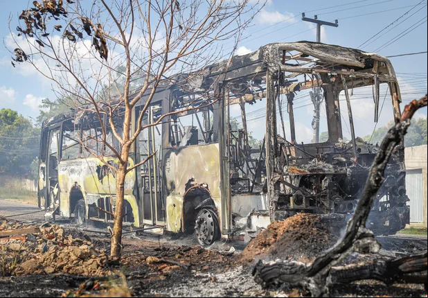 Ônibus fica destruído após pegar fogo na zona Norte de Teresina
